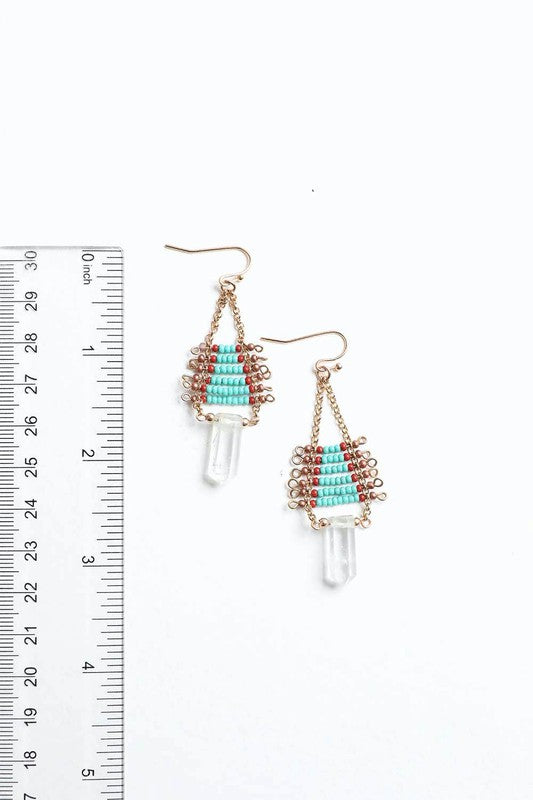 Crystal Quartz Drop Seed Bead Boho Earrings Leto Accessories