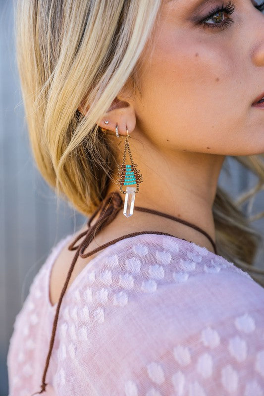 Crystal Quartz Drop Seed Bead Boho Earrings