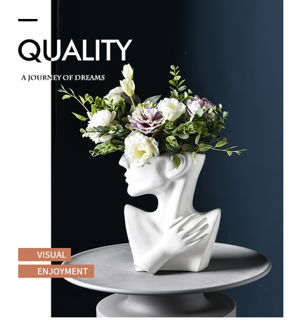 Modern Nordic Style Creative Portrait Vase Human Head Flower Vases Decorative Ornaments Resin Home Flowers Art Decor  DAME BOHEME