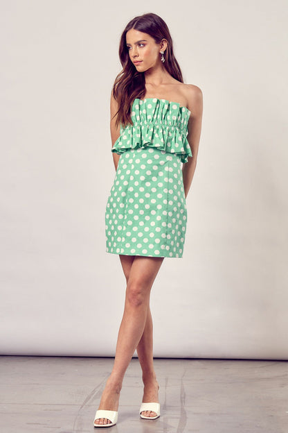 Ruffle Polka Dot Sleeveless Mini Tube Tie Back Dress Do + Be Collection