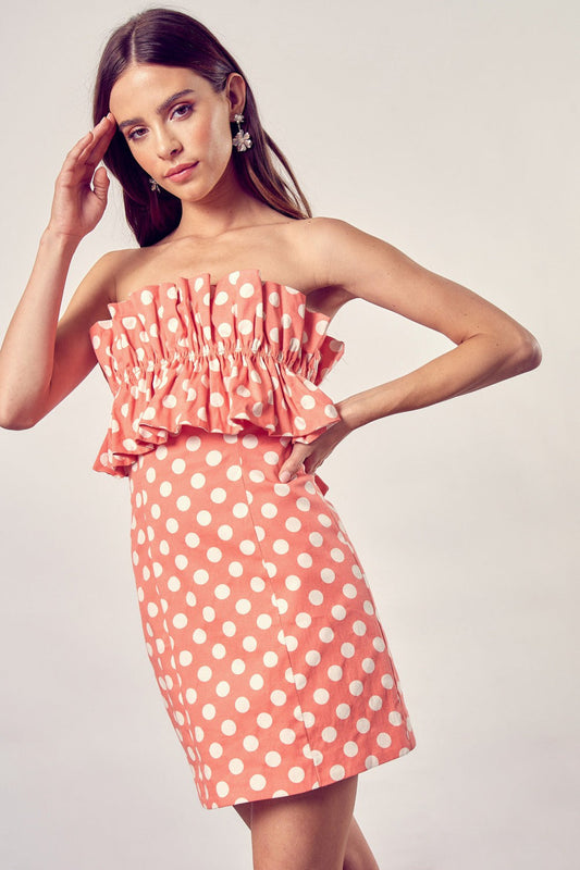 Ruffle Polka Dot Sleeveless Mini Tube Tie Back Dress Do + Be Collection