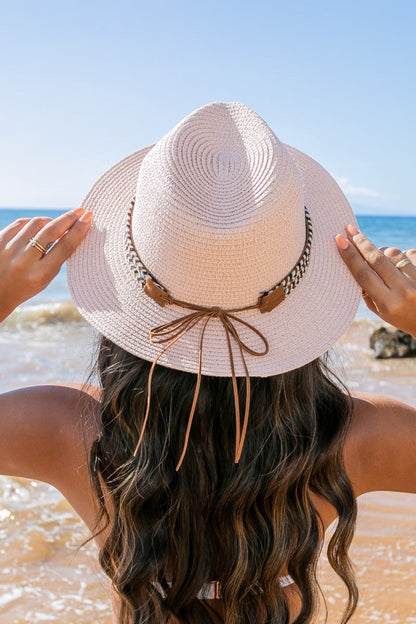 Boho Accent Straw Panama Fedora Summer Hat Aili's Corner