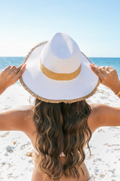 Fray-Edge Rattan Band Straw Panama Fedora Hat Aili's Corner