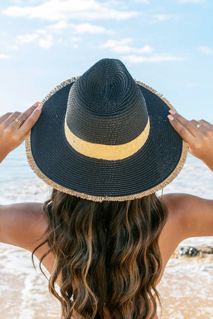 Fray-Edge Rattan Band Straw Panama Fedora Hat Aili's Corner