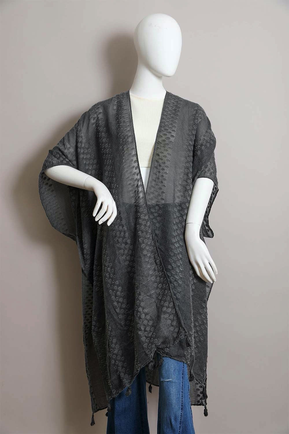 Pom Trimmed Jacquard Kimono Leto Accessories