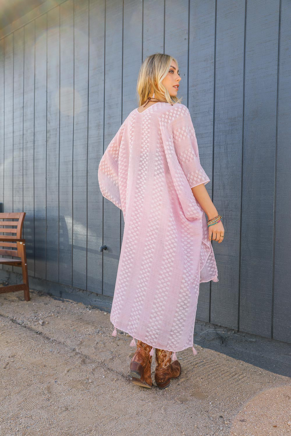 Pom Trimmed Jacquard Kimono Leto Accessories