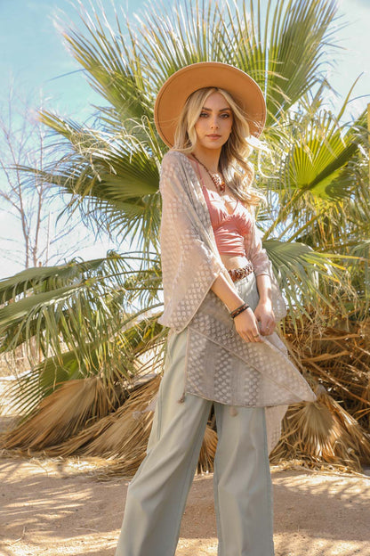 Pom Trimmed Jacquard Kimono Leto Accessories