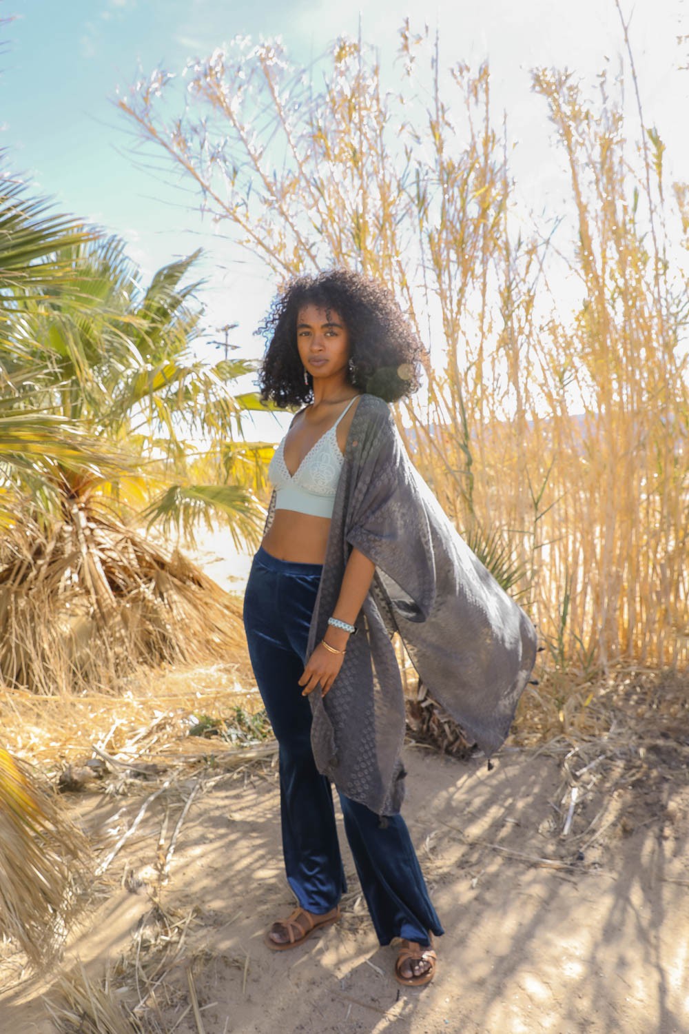 Pom Trimmed Jacquard Kimono Leto Accessories