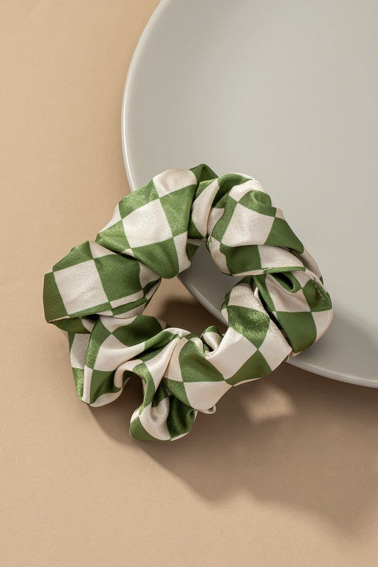 Check Pattern Soft Satin Hair Scrunch LA3accessories