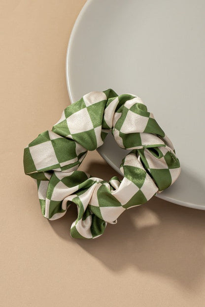Check Pattern Soft Satin Hair Scrunch LA3accessories
