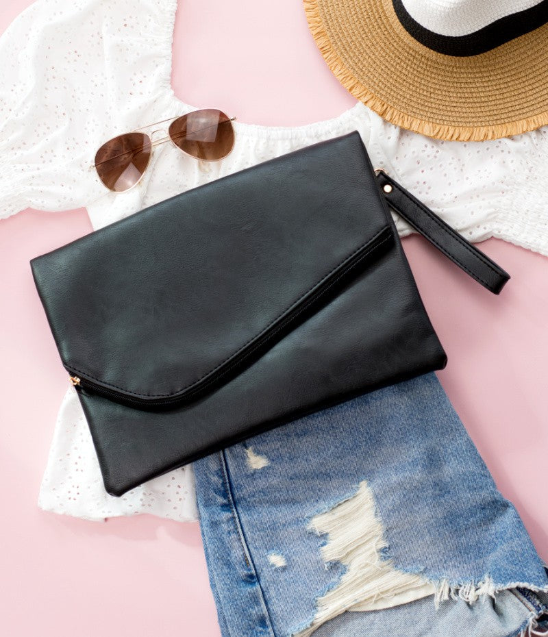 Foldover Envelope Faux Leather Wristlet Clutch Aili's Corner