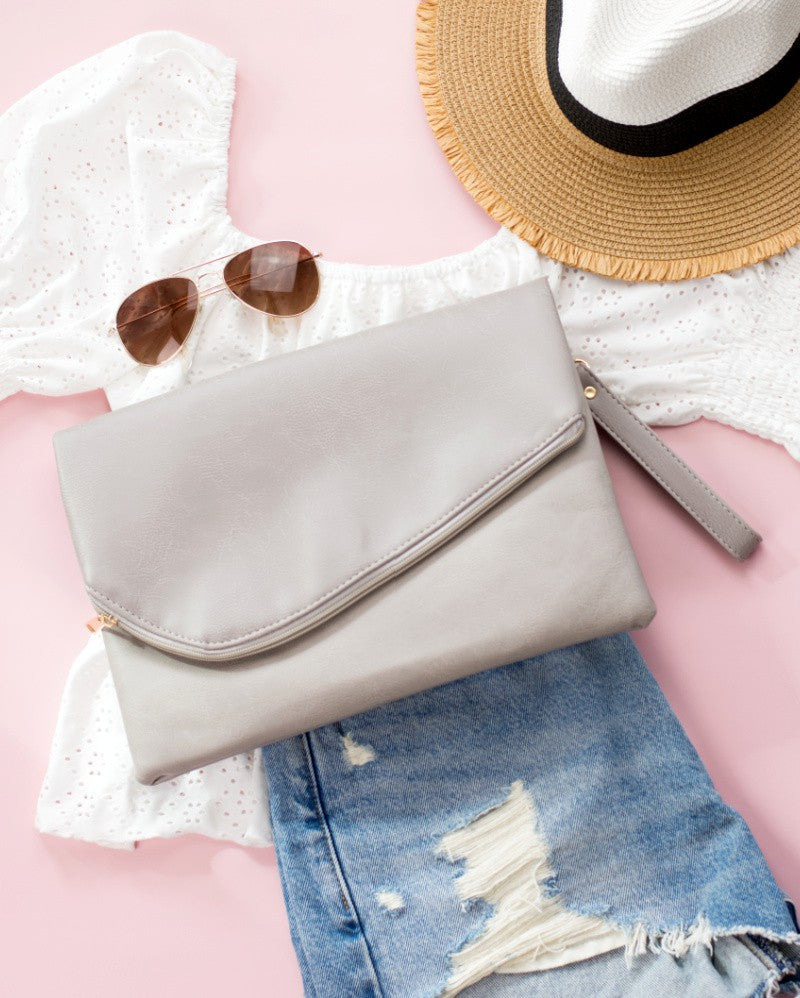 Foldover Envelope Faux Leather Wristlet Clutch Aili's Corner