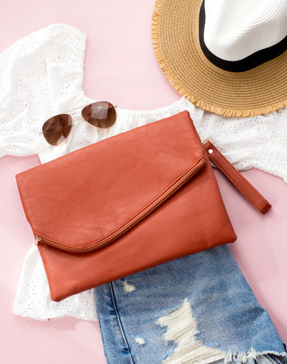 Foldover Envelope Faux Leather Wristlet Clutch Aili's Corner