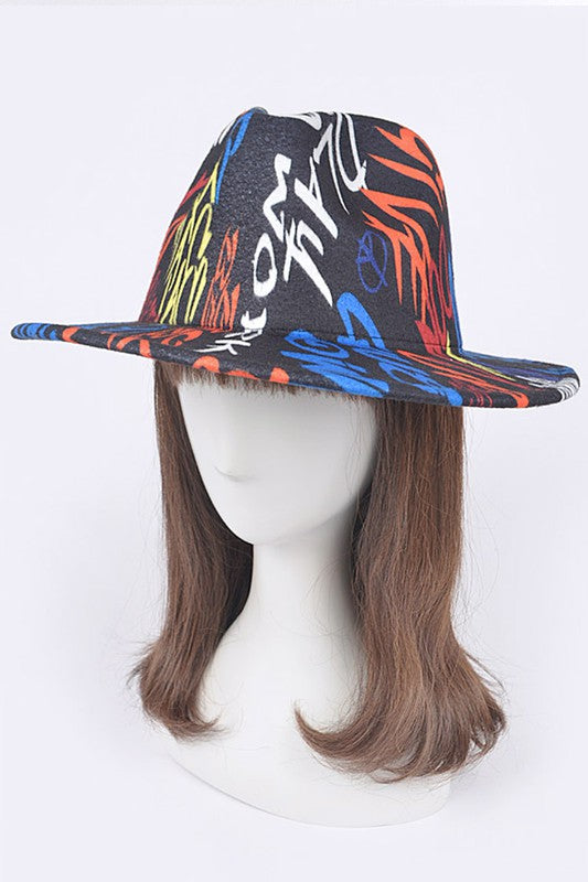 Graffiti Felt Blend Fedora Hat Artini Accessories