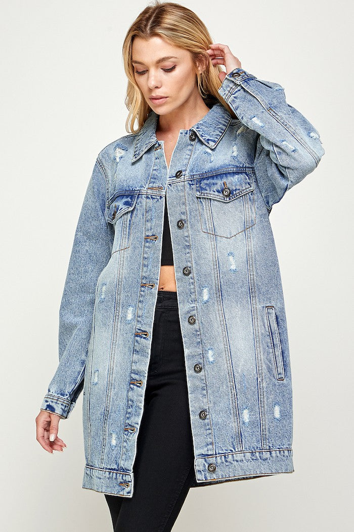 Denim 3/4 Quarter Distressed Washed Jacket Blue Age