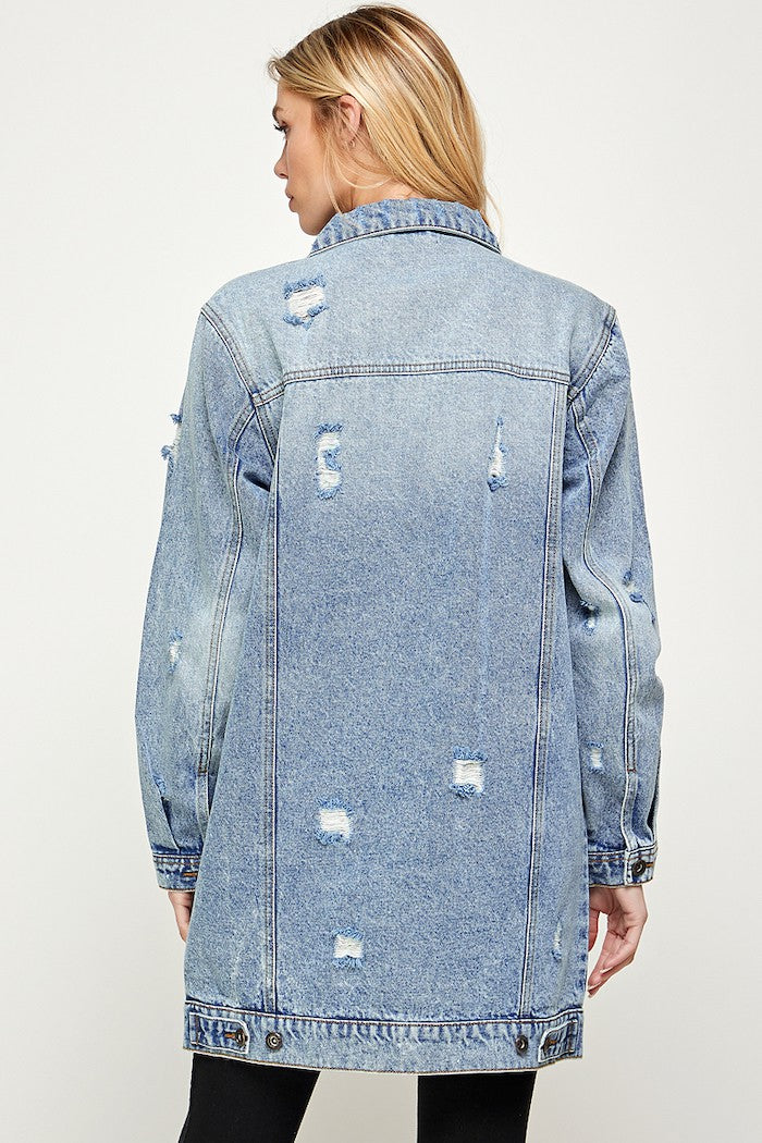 Denim 3/4 Quarter Distressed Washed Jacket Blue Age