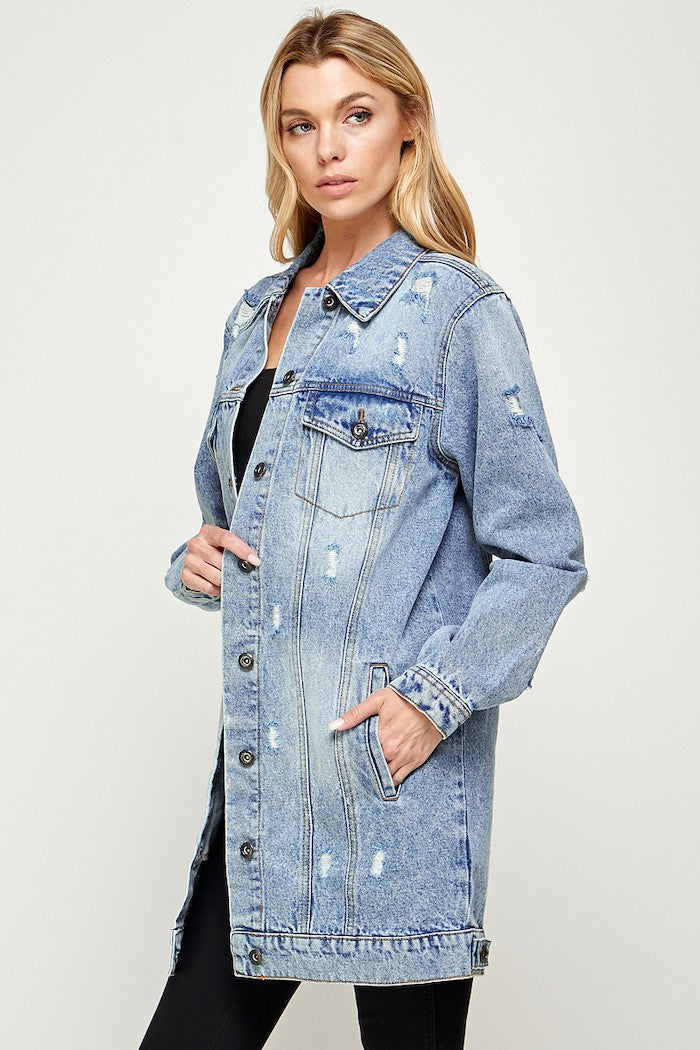 Denim 3/4 Quarter Distressed Washed Jacket Blue Age