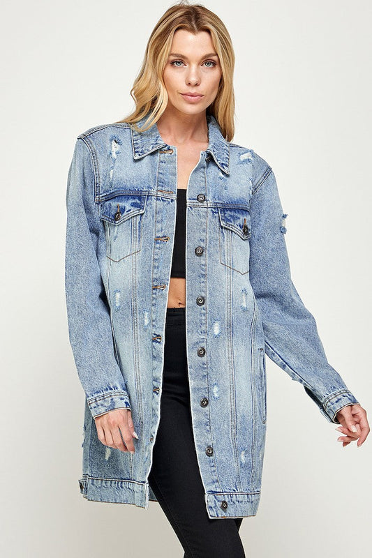 Denim 3/4 Quarter Distressed Washed Jacket Blue Age