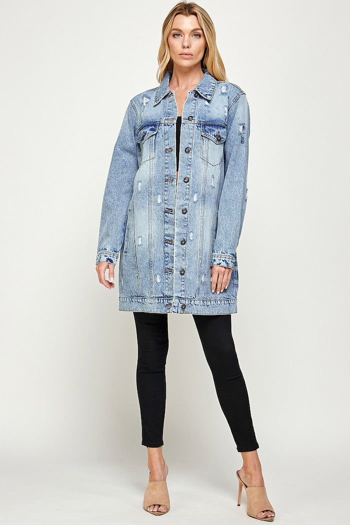 Denim 3/4 Quarter Distressed Washed Jacket Blue Age