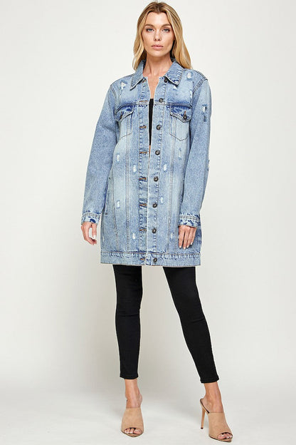 Denim 3/4 Quarter Distressed Washed Jacket Blue Age