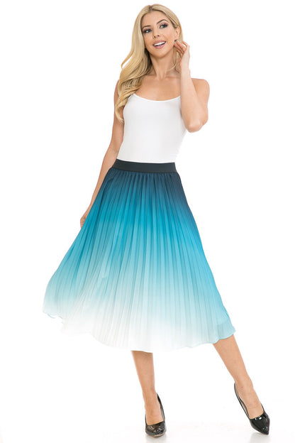 Women's High Waist Ombre Pleated A-Line Swing Skirt Annva USA