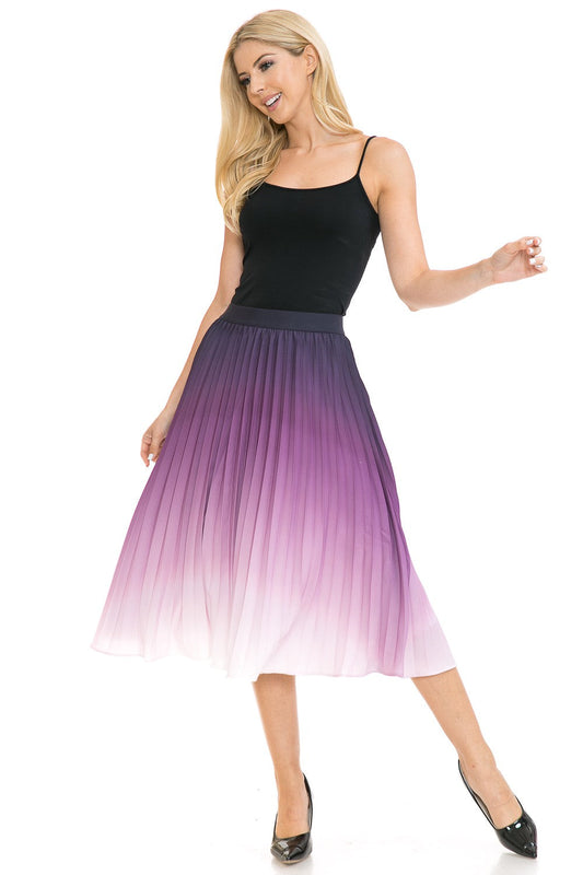 Women's High Waist Ombre Pleated A-Line Swing Skirt Annva USA