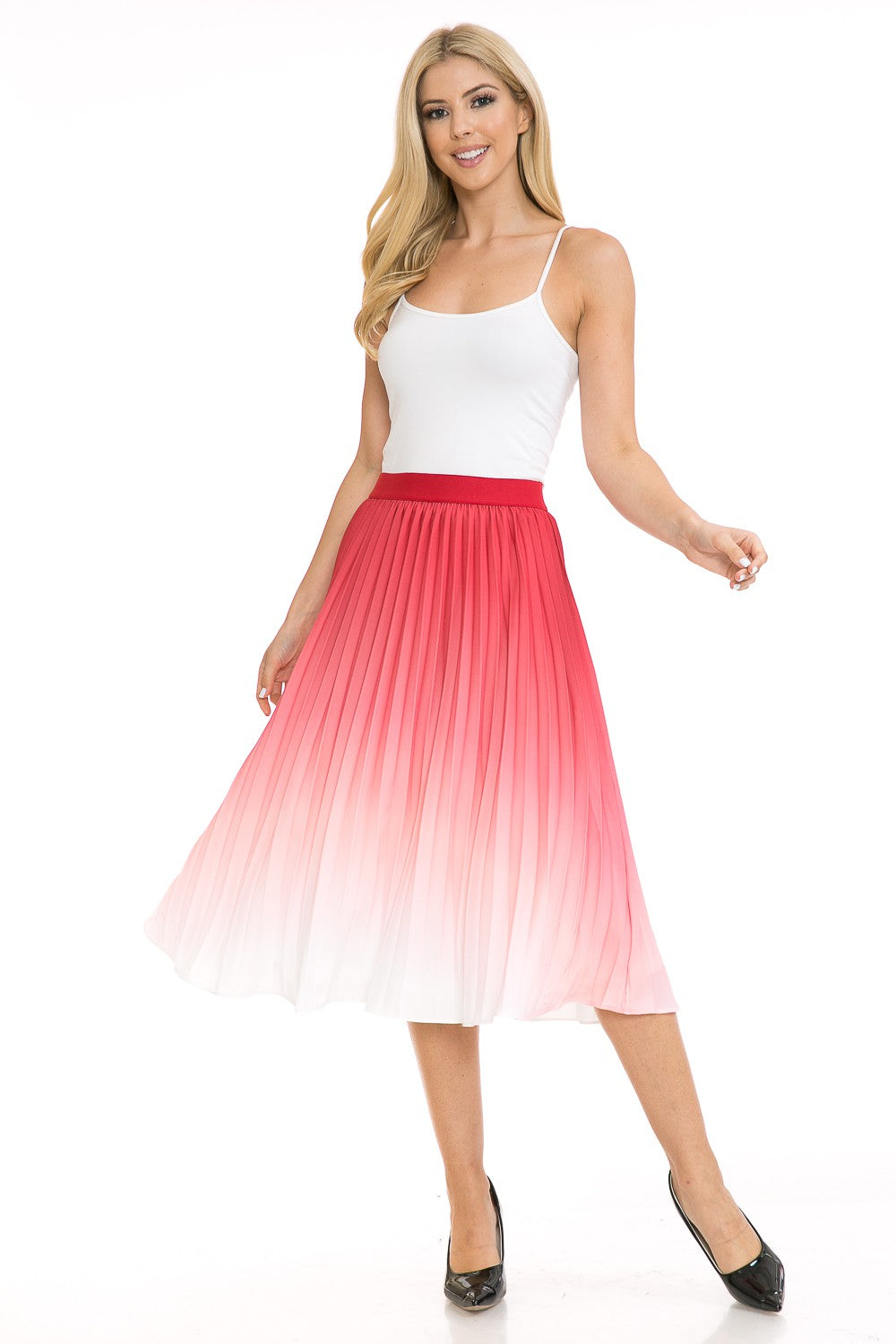 Women's High Waist Ombre Pleated A-Line Swing Skirt Annva USA