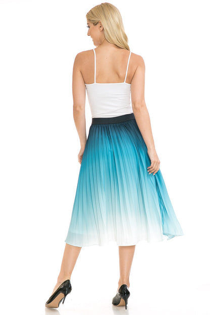 Women's High Waist Ombre Pleated A-Line Swing Skirt Annva USA