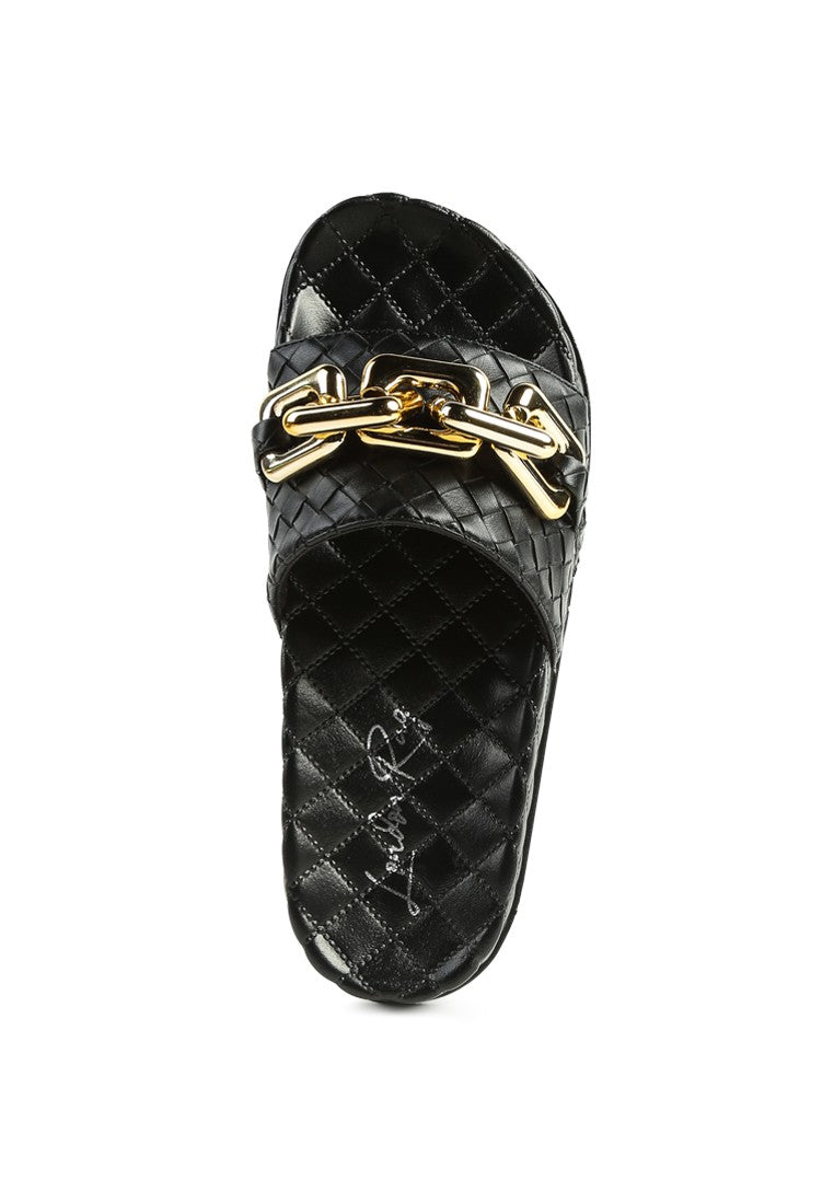 Miami Shot Bling Chain Strap Woven Slip-on Flats