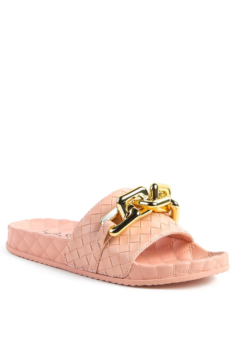 Miami Shot Bling Chain Strap Woven Slip-on Flats