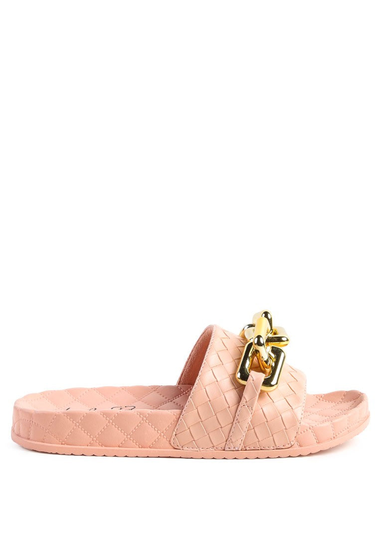 Miami Shot Bling Chain Strap Woven Slip-on Flats