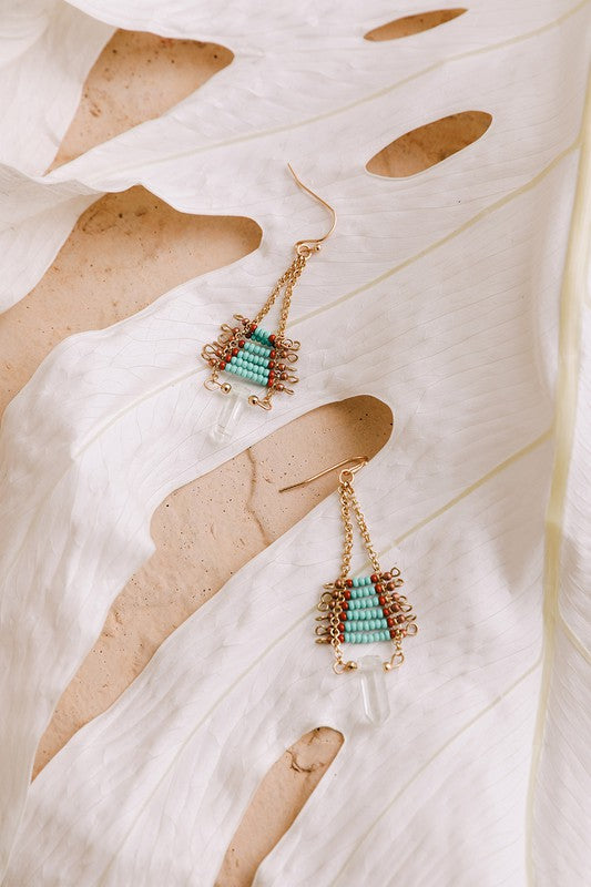 Crystal Quartz Drop Seed Bead Boho Earrings