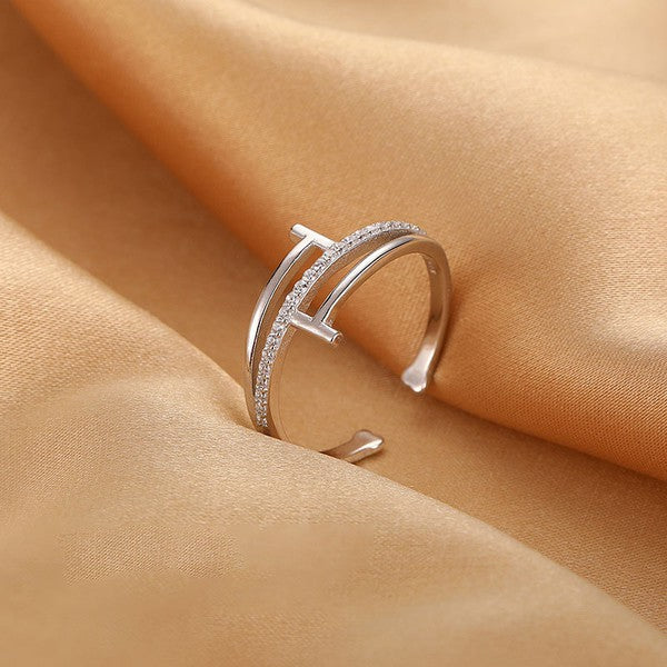 925 Sterling Silver Exquisite Three - Layer Ring