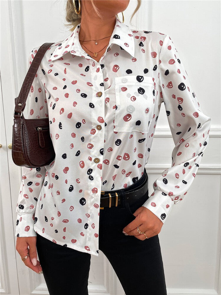 Abstract Print Women's Long Sleeve Shirt Blouse Annva USA