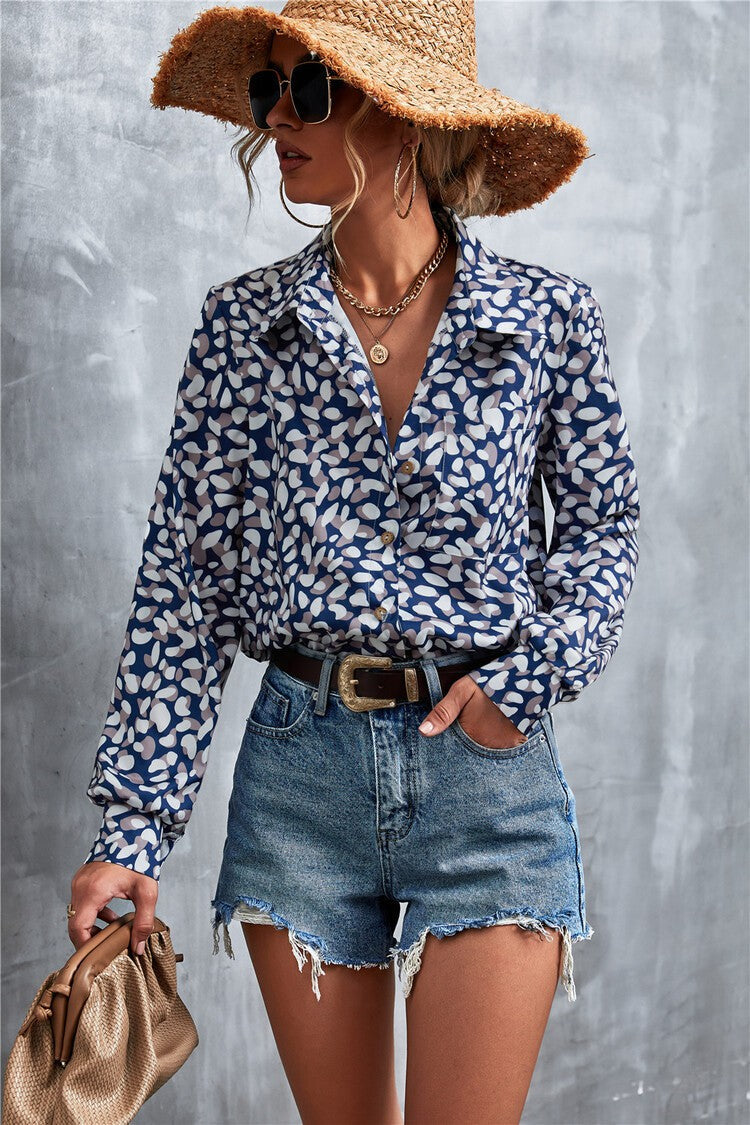 Abstract Print Women's Long Sleeve Shirt Blouse Annva USA