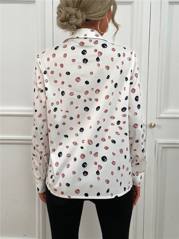 Abstract Print Women's Long Sleeve Shirt Blouse Annva USA
