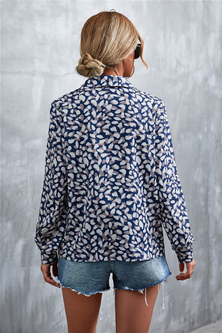 Abstract Print Women's Long Sleeve Shirt Blouse Annva USA