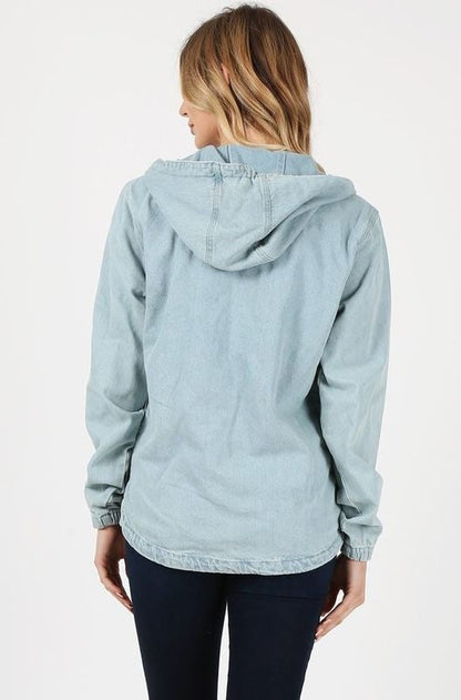 Ladies Light Blue Denim Drawstring Hoodie Jacket Blue Age