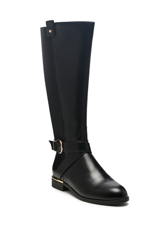 Vegan Leather Snowd Riding Boot with Gold Metal Buckle