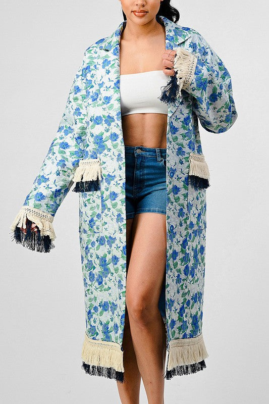 Athina Floral Print Tassel Trench Coat