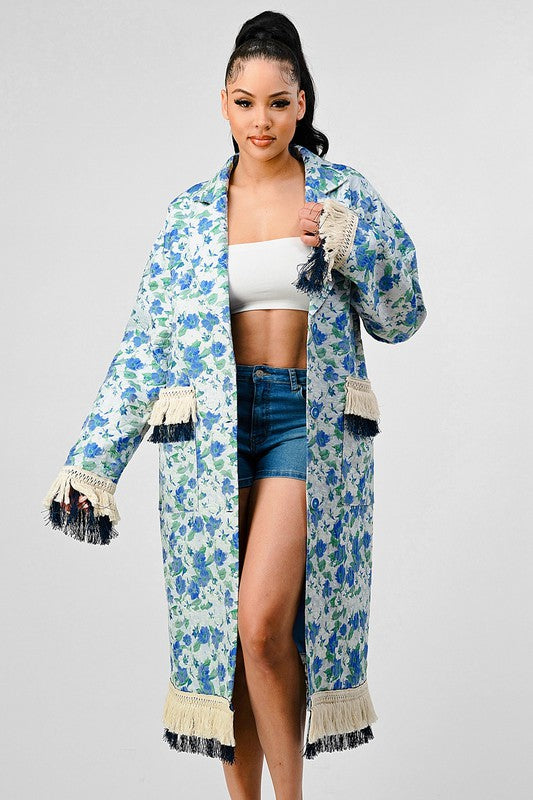 Athina Floral Print Tassel Trench Coat