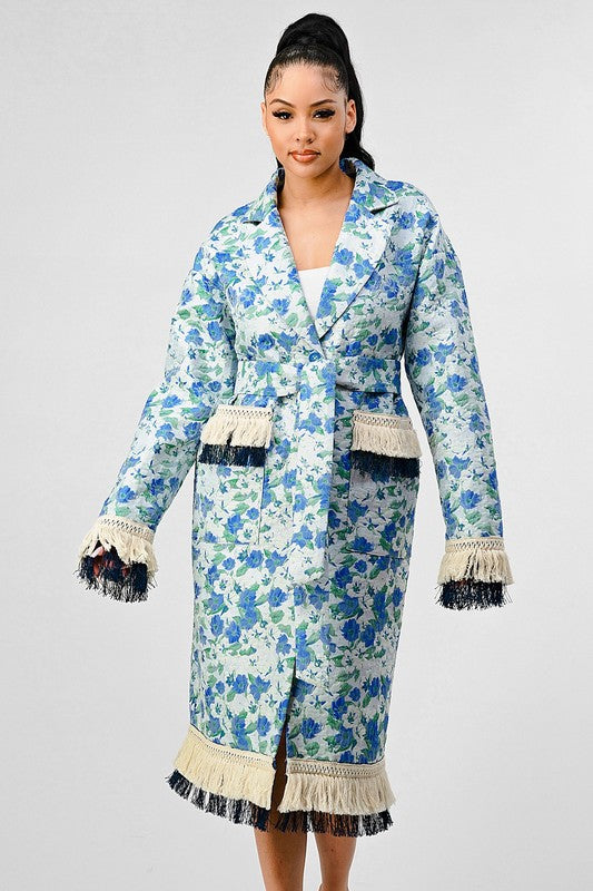 Athina Floral Print Tassel Trench Coat