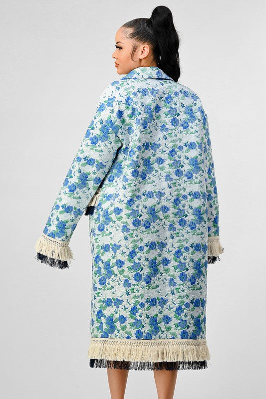 Athina Floral Print Tassel Trench Coat