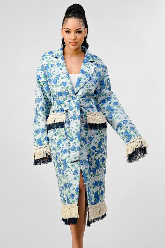 Athina Floral Print Tassel Trench Coat