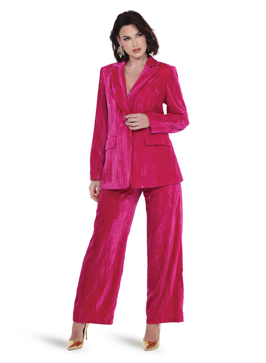 Hot Pink Stretch Velvet Blazer and Pants Set