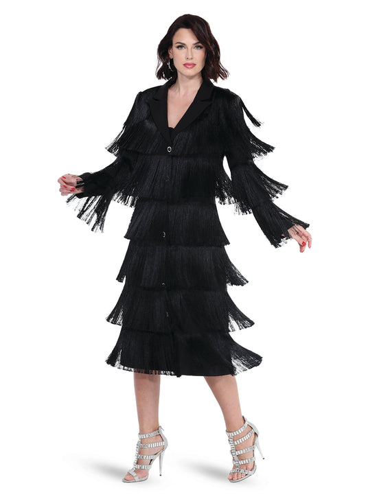 Black Tiered Fringe Coat Dress