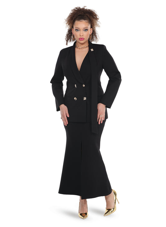 Asymmetrical Black Blazer and Front Slit Maxi Skirt Set