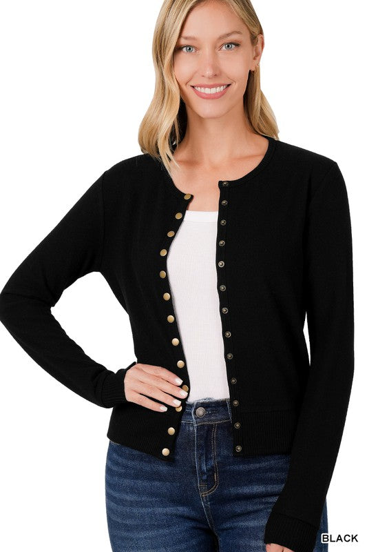 Crew Neck Snap Button Cardigan