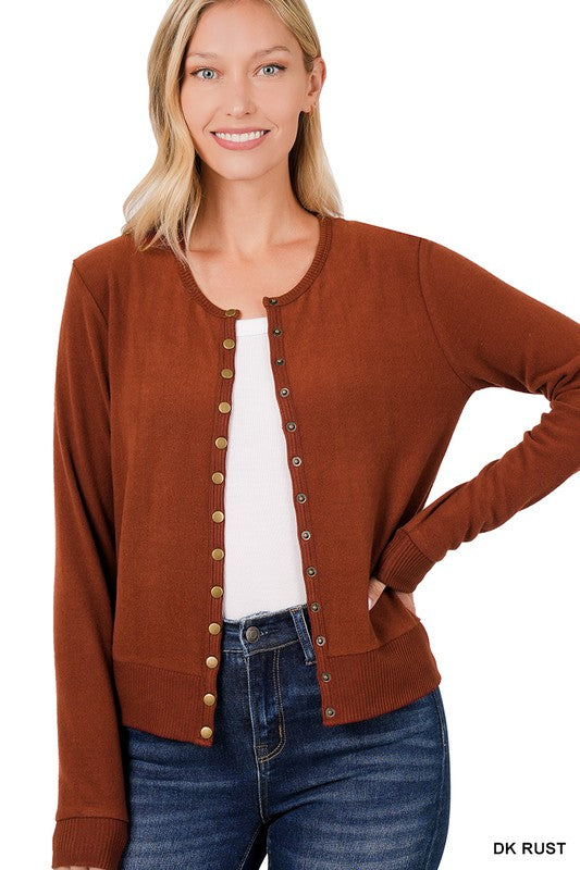 Crew Neck Snap Button Cardigan