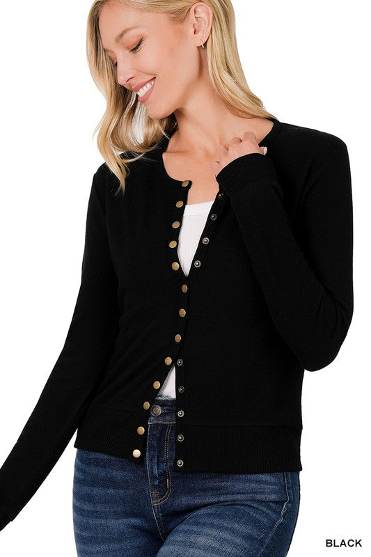 Crew Neck Snap Button Cardigan